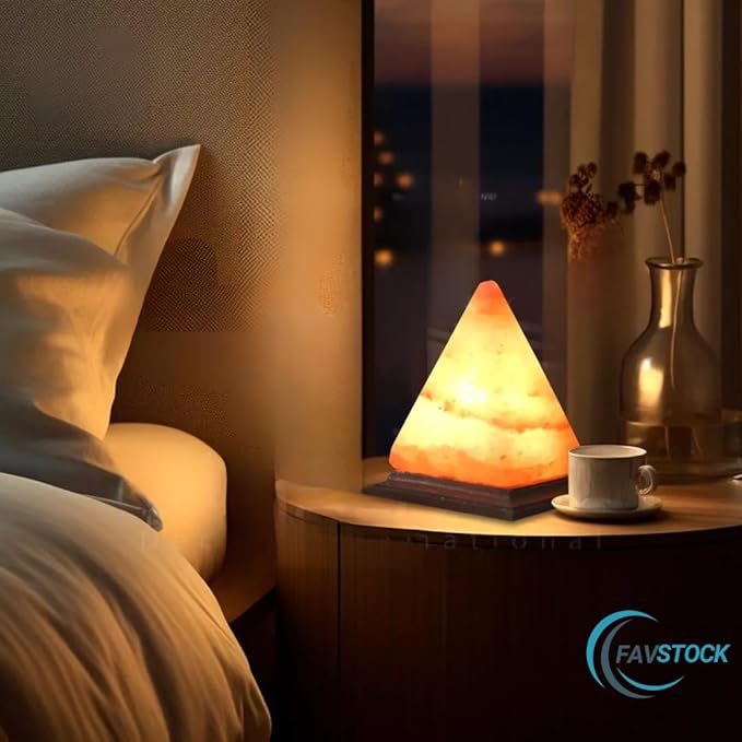 Himalayan Salt Lamp, Natural Pyramid Salt Rock Lamp with Handcrafted Wooden Base & Night Light, Soothing Amber Glow, for Home, Office, Yoga Decor, 6 x 4.5 Inches