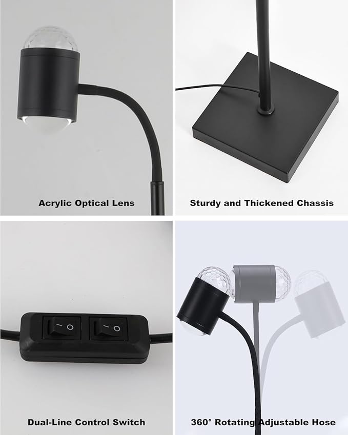 Black Sunset Lamp, 360 Degree Rotation Projection Led Lights Night Light, Multicolor Colors 3D Ocean Wave Lights, Modern Floor Lamp for Living Room Bedroom Office Dining Room Ambient Lighting