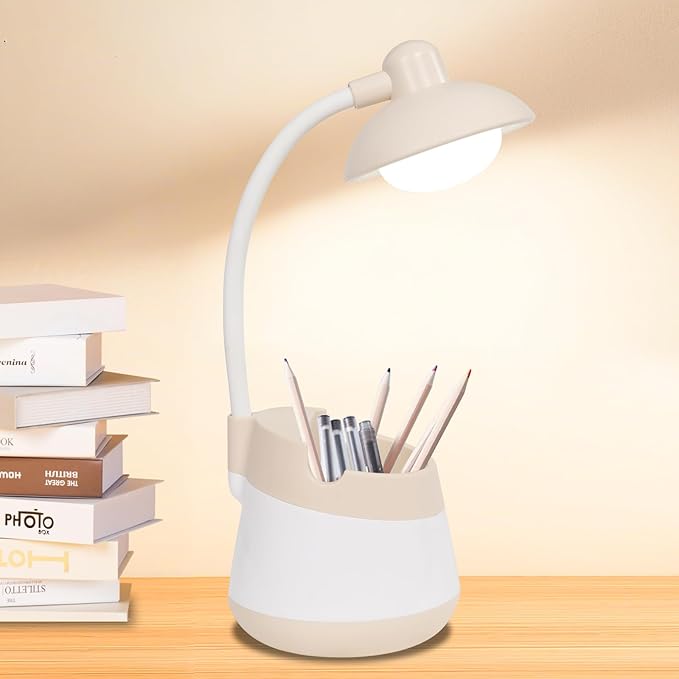 Vipsuh USB LED Desk Lamp with Phone Holder, Pen Stand, Flexible Gooseneck & Rechargeable Battery for Office, Study, Bedroom