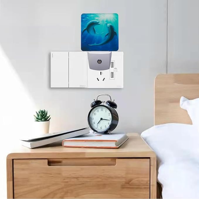 Blue Dolphins Plug-in LED Night Light,Smart Auto Dusk to Dawn Sensor Night lights Plug into Wall, Ocean Animal Nightlight for kids,Energy Efficient Night light for Bedroom,Bathroom,Kitchen,Stairs