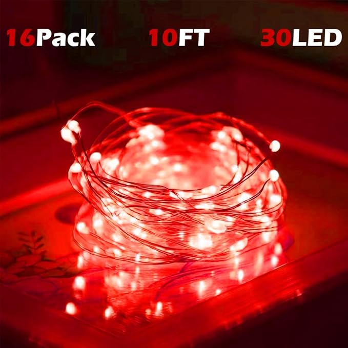 SOCO 16 Pack LED Fairy Lights Battery Operated - 10FT 30LED Copper Wire Mason Jar String Lights, IP65 Waterproof, Bendable for Indoor/Outdoor, Christmas, Wedding, Party, Camping Decor