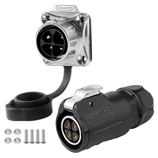CNLINKO LP20 Reverse Mount 4-Pin Waterproof Circular Electrical Connector, IP68 Female Plug Male Socket for Automotive Machinery and Outdoor Use Quick Connect Aviation Connector (Plastic Plug)