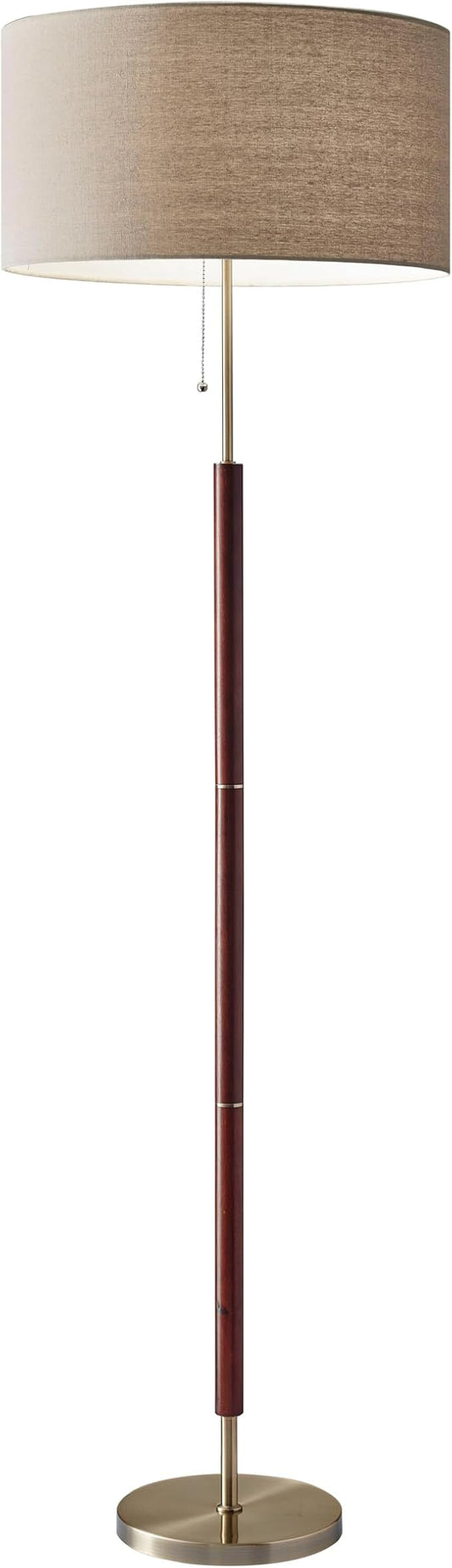 Adesso Floor Lamp with Natural Oak Veneer and Off-White Fabric Lampshade – 3-Way Adjustable Brightness, Lamp for Bedroom, Living Room, and House Décor, 60.25” x 21”