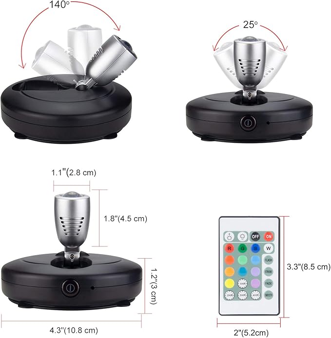 BIGMONAT Wireless Accent Spotlight Indoor for Pictures Light on Walls Battery Operation,Mini LED Spotlight with Remote for Art Paintings 12 Color Changing,Dart Board Light with Rotate Head 2Pack
