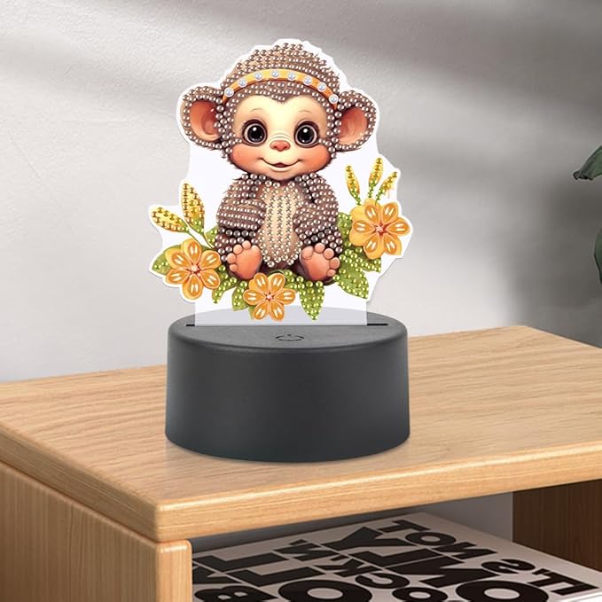 Monkey Diamond Art Painting Night Light,Diamond Art Painting Kits Desktop Touch Lamp Ornaments for Tabletop Decor Diamond Art Accessories for Adult Beginner Bedrooms Living Room