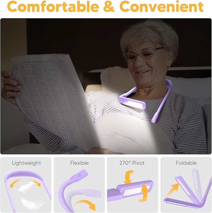 Purple Neck Reading Lights for Books in Bed, Mother's Day Gifts for Mom Daughter Grandma Mothers Day Gift Teen Girls Readers Book Accessories Craft Knitting Gifts for Grandma Sewing Crochet Supplies