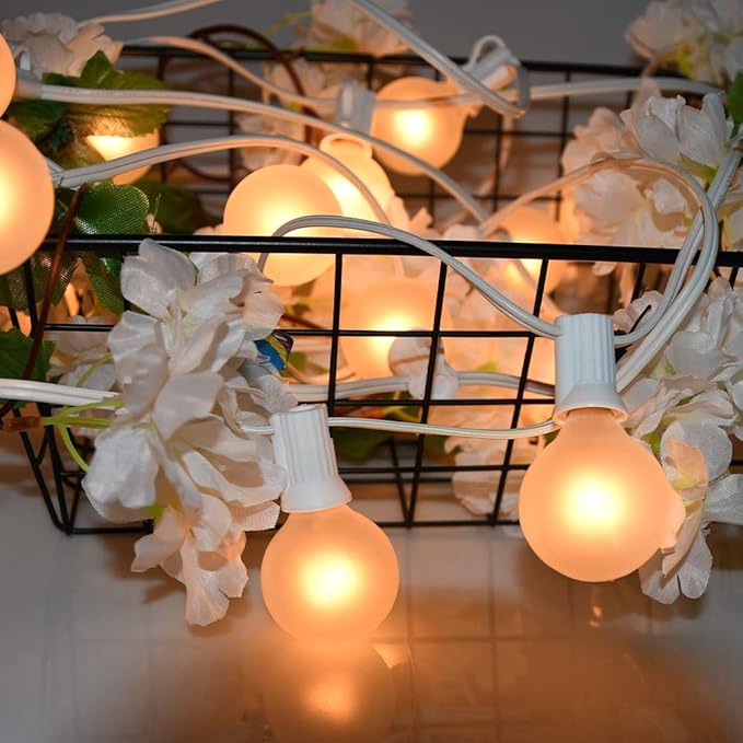25 Pack G40 Frosted White Light Bulbs Replacement, 1.5 Inch Globe G40 Outdoor Patio String Lights Bulbs, 5W Light Bulbs with C7/E12 Candelabra Base for Outdoor Garden Patio Party Decor, Frosted White