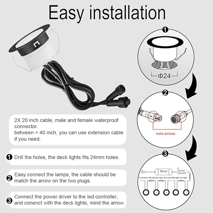 FVTLED Low Voltage Recessed RGBW Deck Light, 10pcs Φ1.22 RGB & Warm White Stainless Steel Waterproof Outdoor Step Lighting In-ground Landscape Pathway Patio Stair Decor Lamp, Black