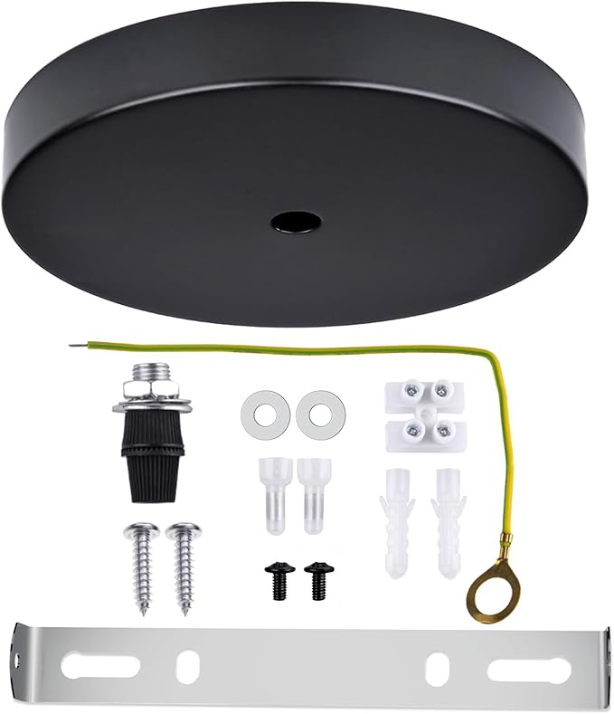 Arturesthome 7" Modern Rewind Ceiling Canopy Kit,Black Single Hole Ceiling Plate for Pendant Lights or Chandelier Fixture