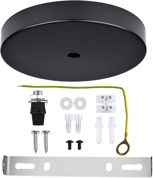 Arturesthome 7" Modern Rewind Ceiling Canopy Kit,Black Single Hole Ceiling Plate for Pendant Lights or Chandelier Fixture