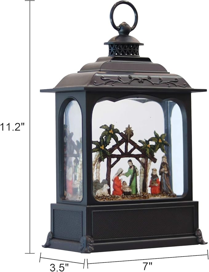 Eldnacele Musical Snow Globe Lantern with Timer, Lighted USB/Battery Operated Swirling Singing Water Glittering Lantern, Snow Globes for Adults and Kids Christmas Decoration- Nativity