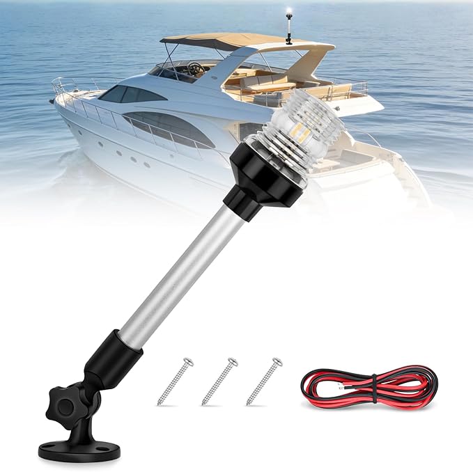 Nilight Marine Boat Stern Light 12Inch White Fold Down Anchor Lights 12V 24V Waterproof 360° Lighting Navigation Lamp for Fishing Sailboat Yacht Pontoon Speedboat Dinghy