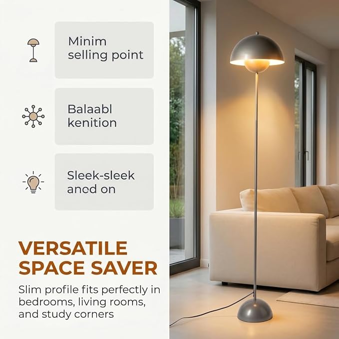 COSYLUX Modern Floor Lamp for Living Room, Industrial Tall Standing Lamp for Bedroom, Metal Shade Reflecting Light Reading Floor Lamp for Office, Nursery Room, Corner(Pear Light Grey)