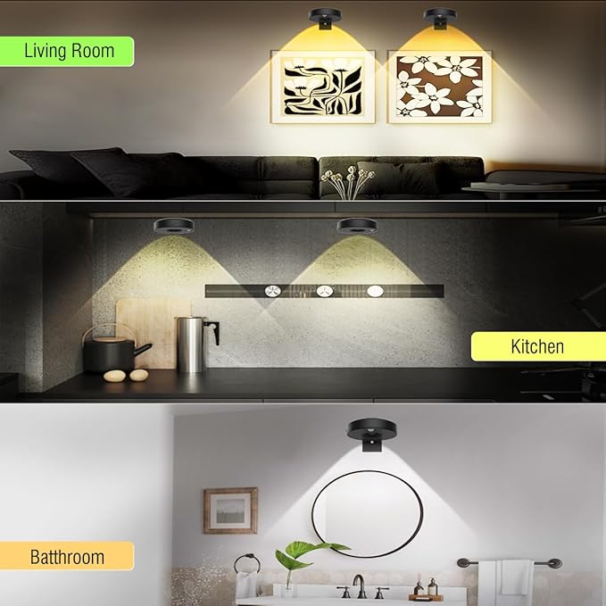 3Pack LED Picture Lights for Wall Rechargeable Battery Picture Frame Light with Remote Wireless Magnetic Art Display Light Dimmable&Timer Wall Sconce for Painting Poster Artwork Home Lighting Decor
