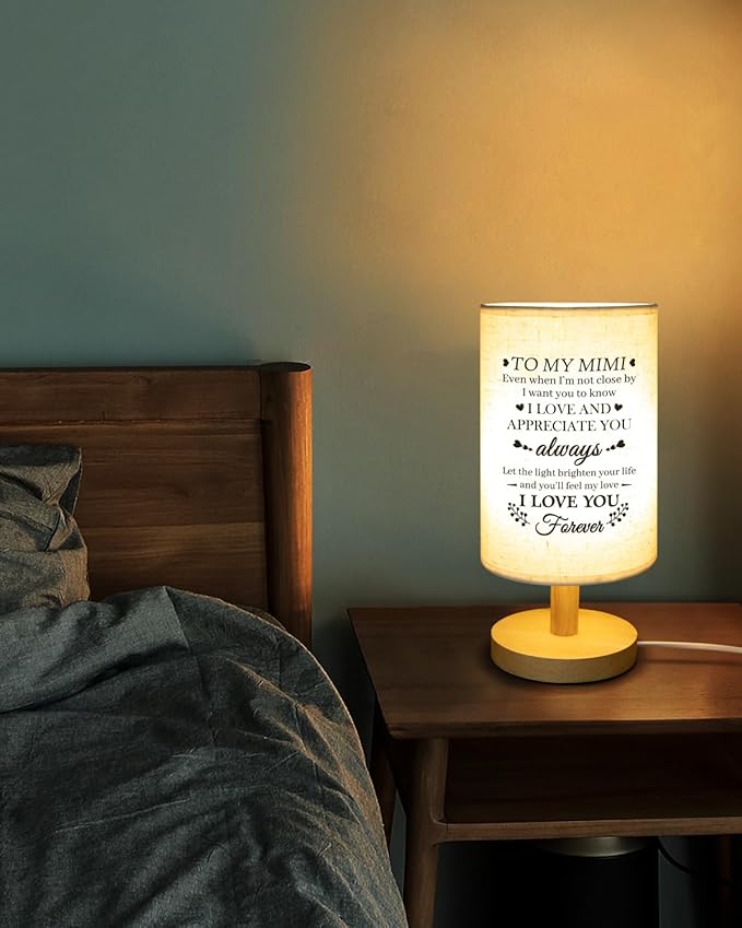 Gifts for Mimi from Grandkids, Mimi Birthday Gifts Fabric Lamp, Retirement Birthday Gifts for Mimi Table Lamp with Wooden Stand Unique Mimi Gifts