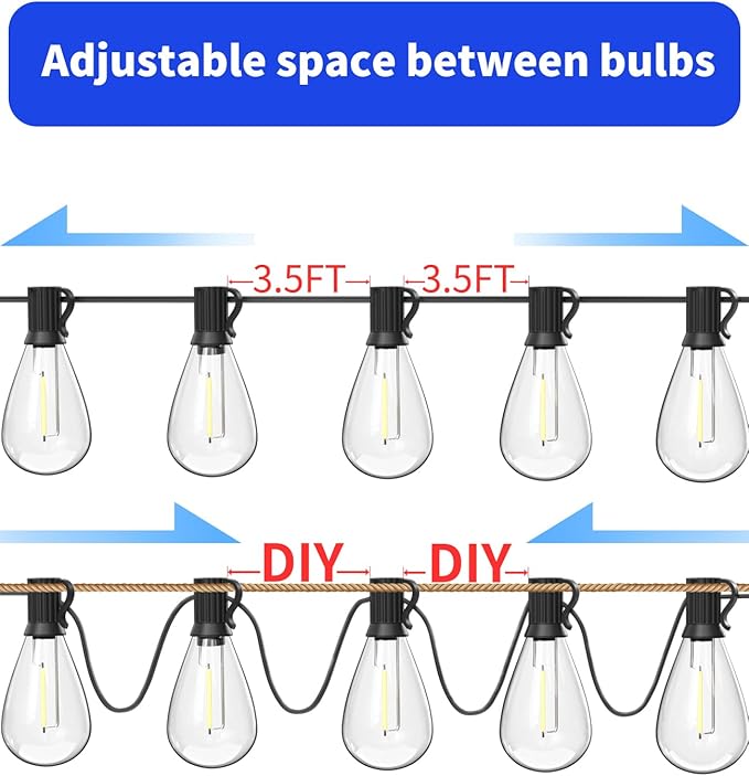 luckystyle 30FT LED Outdoor String Lights with 8+1 Edison Shatterproof Waterproof Bulbs, 2700K Commercial Grade Patio Lights, Heavy Duty Outside Hanging Outdoor Lights for Garden Porch Deck Decor