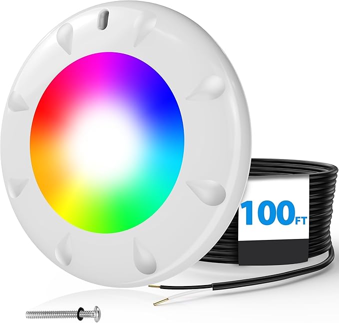 LyLmLe Pool Light for Inground Pools, 35W 10 Inch RGBW Multicolor Inground Pool Light, 12V Universal Color Changing LED Pool Lights for 10" Wet Niches, 100ft Cord, Without Transformer & Controller