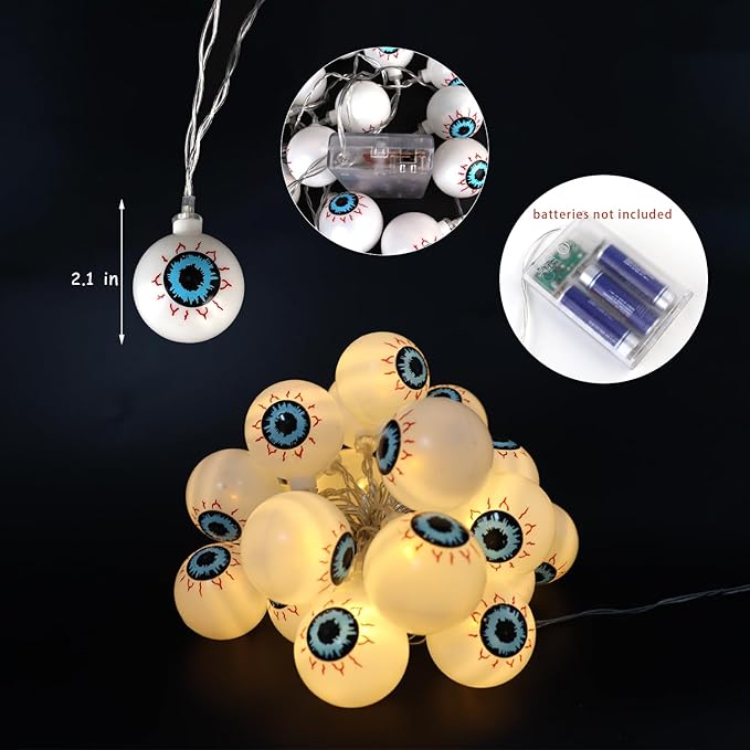 Halloween String Lights 10Ft 20 LEDs Battery Operated Outdoor Decorations Eyeball Lights for Halloween Party Decor