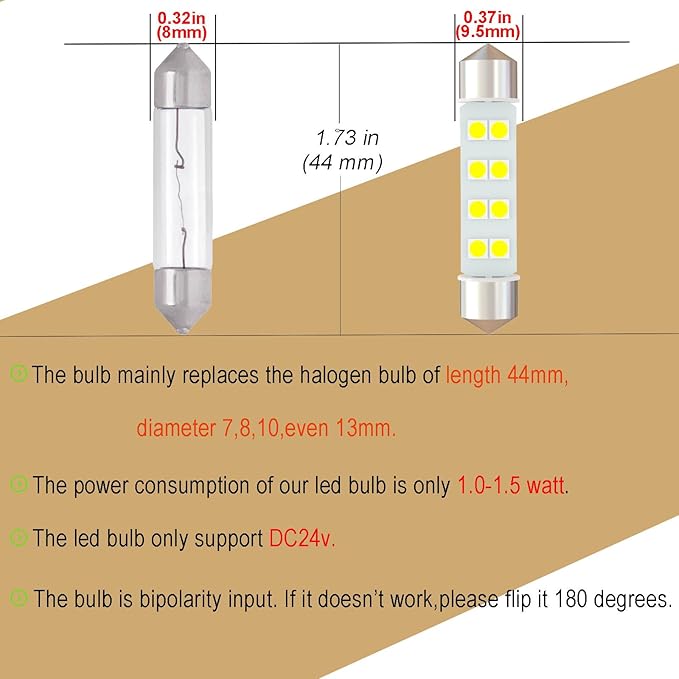 DC 24V 44mm 578 569 Festoon LED Bulb Extremely Super Bright 6000K White 214-2 Led Light Bulb for Truck Marine Boat Interior Reading Lights (Pack 6)