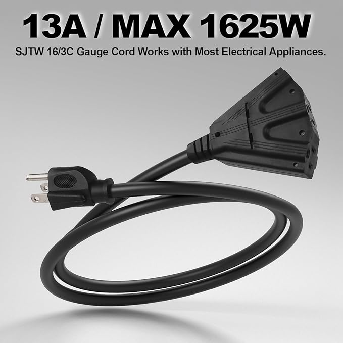 EP 2 Pack 15 Ft Outdoor Extension Cord with 3 Electrical Power Outlets - 16/3 SJTW Black Cable with 3 Prong Grounded Plug for Safety Great for Christmas Lights, Garden and Major Appliances