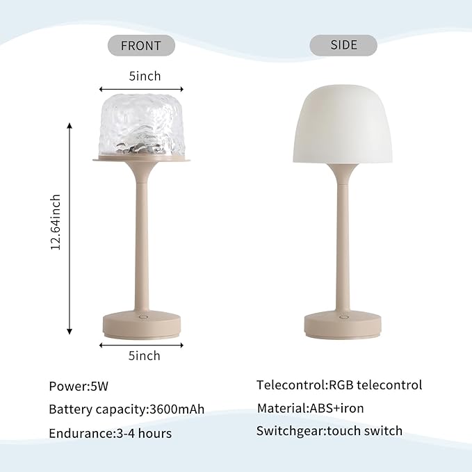 RGB Ocean Wave Projector Table Lamp, USB Rechargeable Cordless Night Light with Remote Control, Dimmable Touch Desk Lamp for Bedroom, Living Room, Kids Room