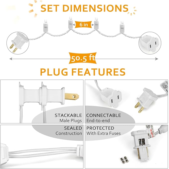 100 Counts LED Christmas Lights Outdoor - 50FT Cool White LED Christmas Lights Commercial Grade Outdoor Waterproof, White Wire Mini Plug in, 5mm Wide Angle Indoor for Xmas, Tree, UL Certified