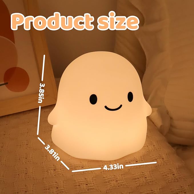 Halloween Ghost Night Light, Color-Changing & 50-Hour Battery, Spooky-Cute Squishy Lamp for Kids, USB Rechargeable with Timer, Halloween Decor & Gifts