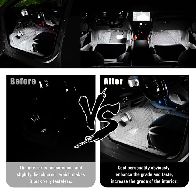 Car Interior LED Strip Light, 12V 24 LED Waterproof Neon Ambient Night Light with USB Port, Automotive Atmosphere Decorative Under Dash Lighting Kit, Car Accessories (White)