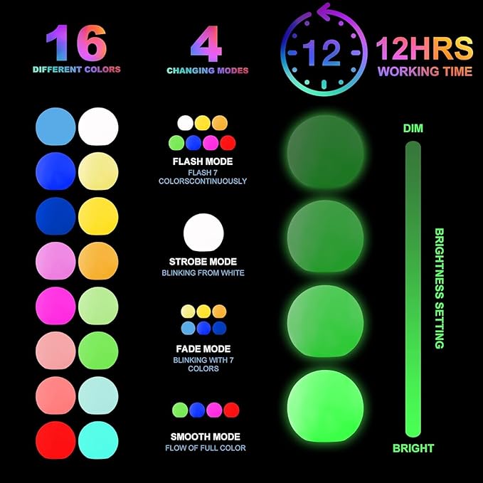 LED Floating Pool Light, 4-Inch, Rechargeable Waterproof Orb with Remote Control, 16 RGBW Colors,Hot Tub Lights, Pool Accessories