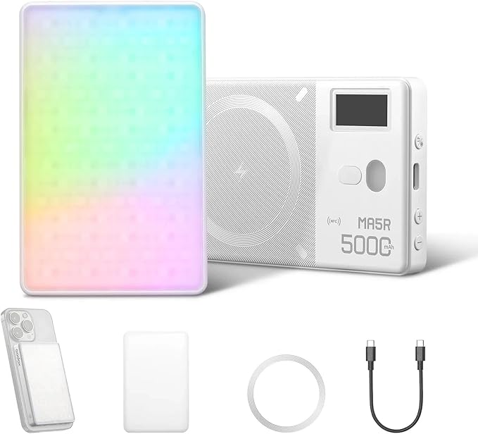Godox MA5R RGB LED Light for iPhone 16/15/14, 1800-10000K Pocket Vdieo Panel Light,14 FX Effects, 4900mAh Battery, Magnetic Dual-Side Lighting&LCD Display