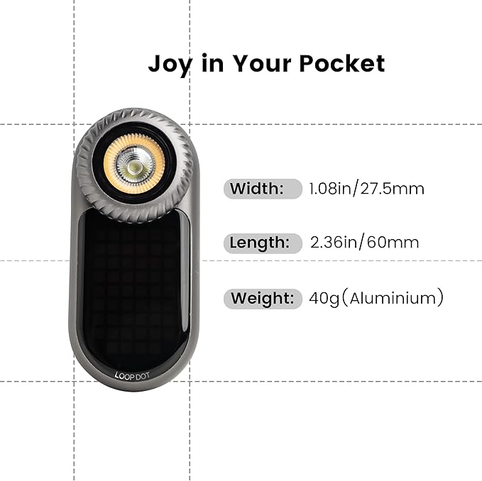 LOOP GEAR LOOPDOT EDC Flashlight with Protective DotCase | Rechargeable RGB Pixel Display Flashlight with Mini Games, 400 Lumen, USB-C, Adjustable Brightness - Cool Tech Gift for Men & Women (Grey)