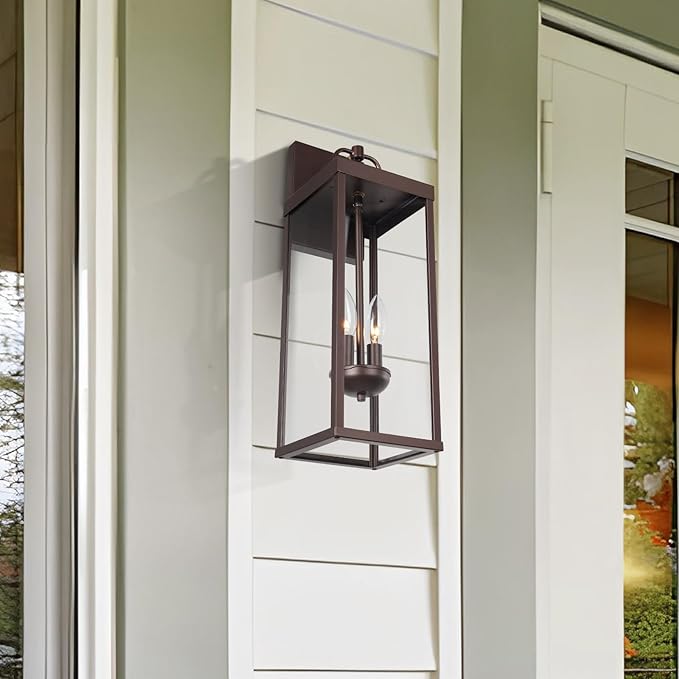 Outdoor Wall Sconce Light, 20 Inch Tall Transitional Exterior Wall Lighting with Clear Glass, Modern Outside Bronze Carriage Lantern Lamp for Front Porch Garage Garden Patio Corridor Doorway