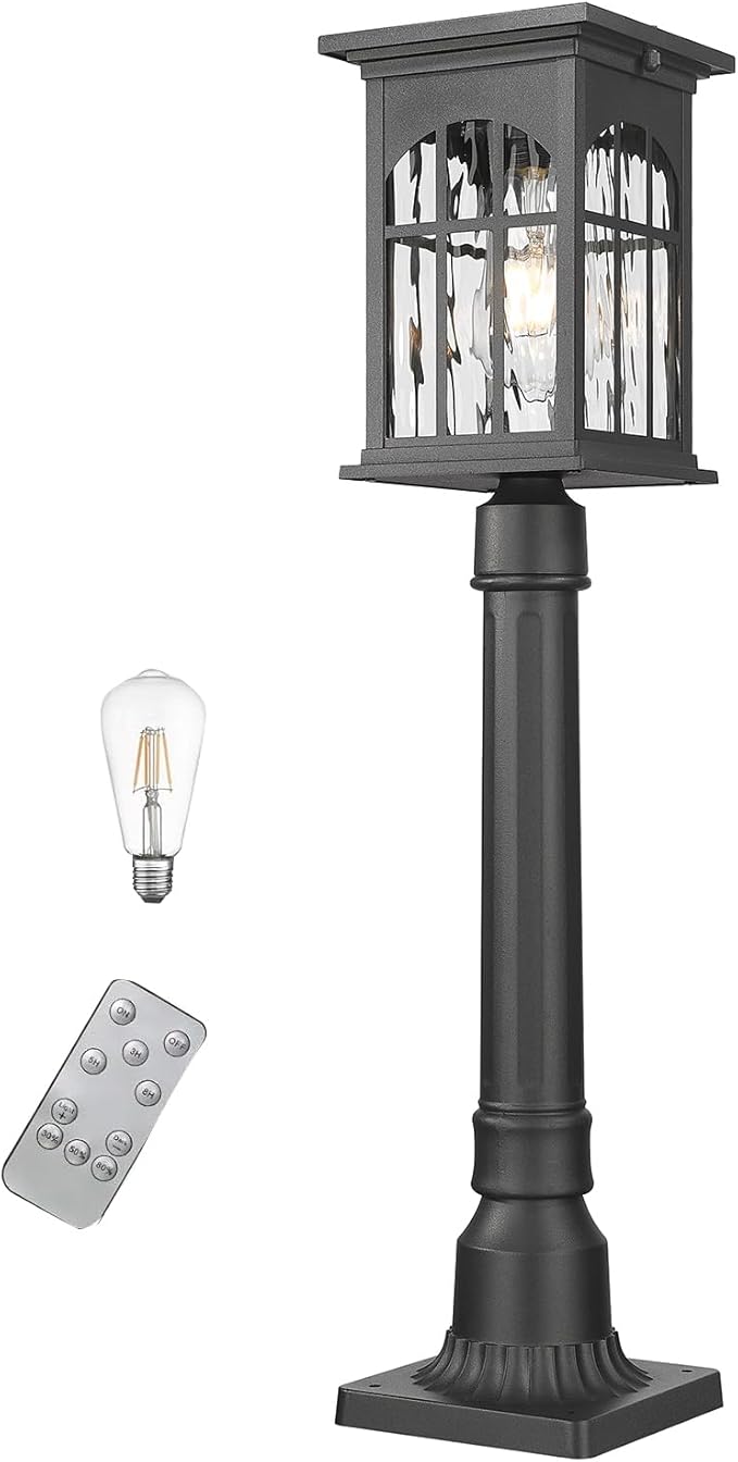 Outdoor Solar Post Lights with Pier Mount Base, Dusk to Dawn Aluminum Solar Pole Light with Remote Waterproof, Auto On/Off Fence Deck Post Lighting for Pathway Garden Walkway Street