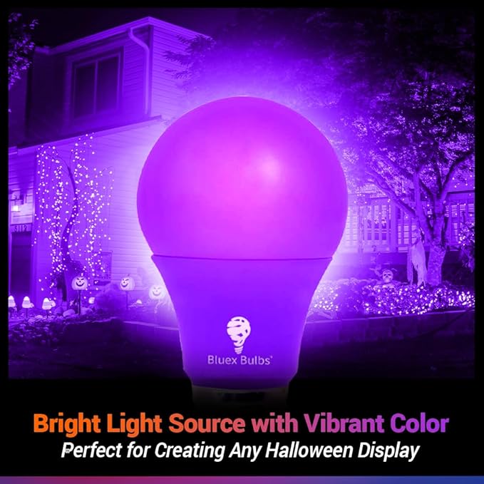 BlueX Bulbs 2 Pack LED A19 Purple Light Bulb - 9W (60Watt Equivalent) - E26 Base LED Bulb, Party Decoration, Porch, Home Lighting, Holiday Lighting, Non-Dimmable.