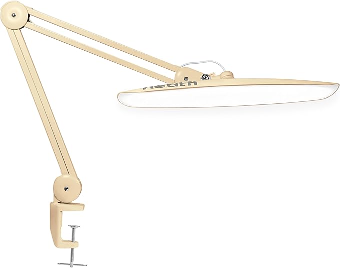 Neatfi XL LED Desk Lamp with Clamp, 2200 Lumens, 24W, 20-Inch Wide Head, Dimmable 4 Brightness Levels, Task Light for Home Office, Crafts, Workbench (Non-CCT, Gold)