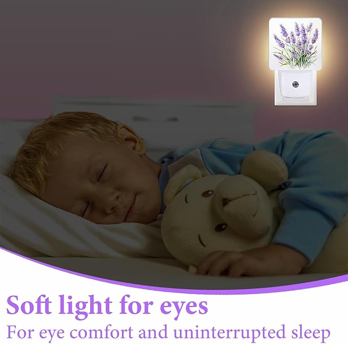Purple Lavender Night Light,Plug-in Night Lights with Dusk-to-Dawn Sensor for Bedroom,Bathroom and Living Room Sleep Friendly lamp 0.5w