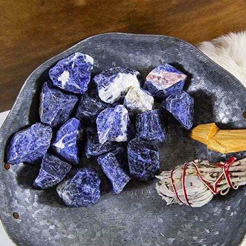 Zenkeeper 1Lb Large Rough Sodalite Crystal Stone Raw Blue-Veins Gemstones Fountain Rocks for Reiki, Decoration, Polishing, Wire Wrapping, Wicca & Healing Crystal Stone