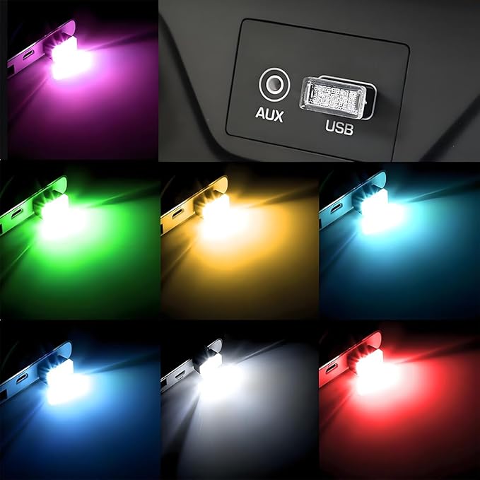 4PCS/Set USB LED Car Interior Atmosphere Lamp, Portable Mini Vehicle LED Night Light, Plug-in USB Interface Automotive Interior Ambient Lighting Kit Accessories, Universal Fit (Blue)