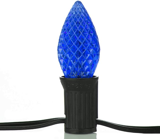 25 Pack C7 Led Replacement Christmas Light Bulb, C7 Shatterproof Led Bulbs for Christmas String Lights, E12 Candelabra Base, Commercial Grade Dimmable Holiday Bulbs, Blue