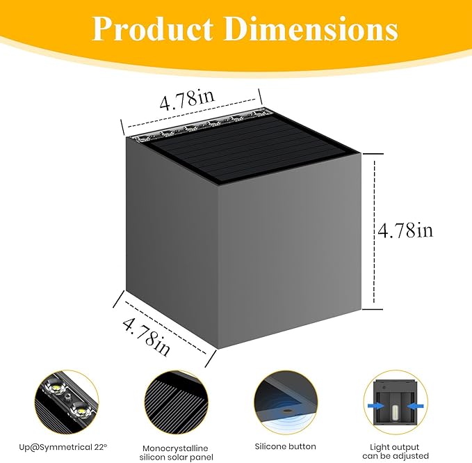 Solar Lights, 2pcs Up and Down Solar Wall Lights Outdoor Waterproof, 4000K 700LM Cube Design Dusk to Dawn Solars Outdoor Light for Outside Porch Pergola Patio Yard Decor