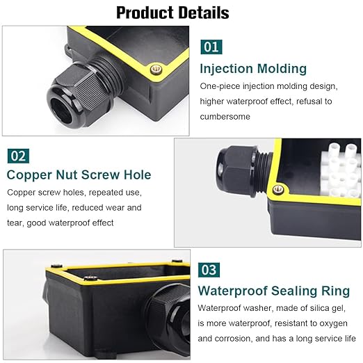 Waterproof Junction Box, IP68 Outdoor Underground Junction Box, 2 PCS 3 Way M25 Plastic Electrical Junction Box Suitable for Tunnel Lights, Garden Lights, Landscape Lights
