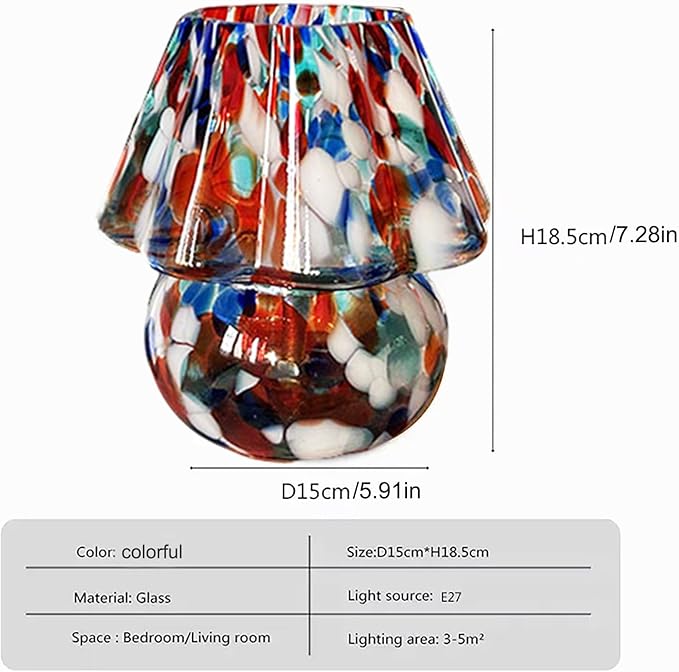 Creative Table lamp, Cute Mushroom Shape, Glass, Medieval Style, Three Lighting Modes, Suitable for bedrooms, Kitchens, Dining Rooms, Living Rooms, and Bookshelf Decoration (Style A)