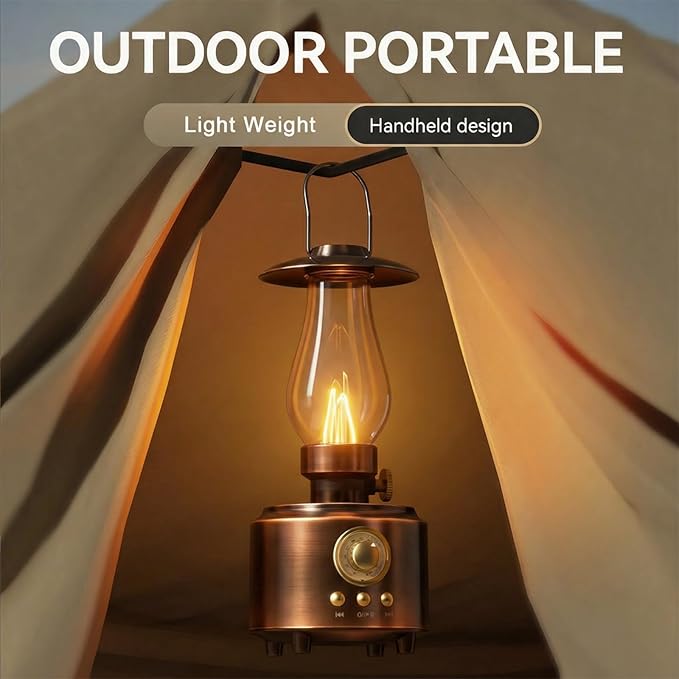 AVEKI Vintage Kerosene Table Lamp with Bluetooth Speaker, Infinitely Dimmable Rechargeable LED Lights for Bedroom, Waterproof Bedside Lamps for Camping Party Home Decor Gift (Vintage Copper)