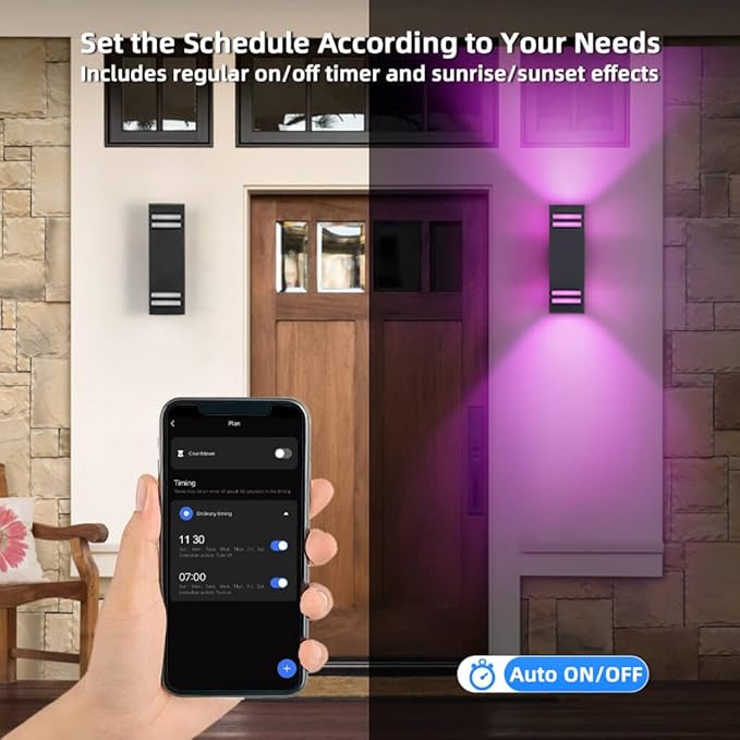 SHIMR Modern RGB Wall Lights Exterior Lights for House, Color Changing Outdoor Sconce Lights with Remote Control, Black Outdoor Light Fixture for House Porch Garage Compatible with Alexa [ETL Listed]