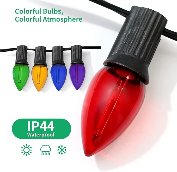 Meconard C7 Led Replacement Christmas Light Bulb, C7 Shatterproof Led Bulbs for Christmas Outdoor String Lights, E12 Candelabra Base, Commercial Grade Holiday Bulbs, Multi-Color, 25 Pack