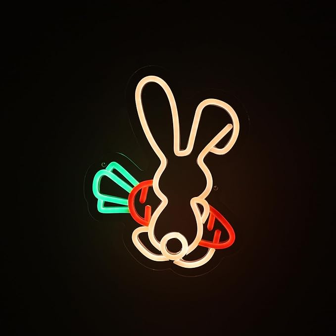 Easter Bunny Neon Sign for Easter Decorations, Party Home Room Decor, Wall Decor, Gifts for Kids