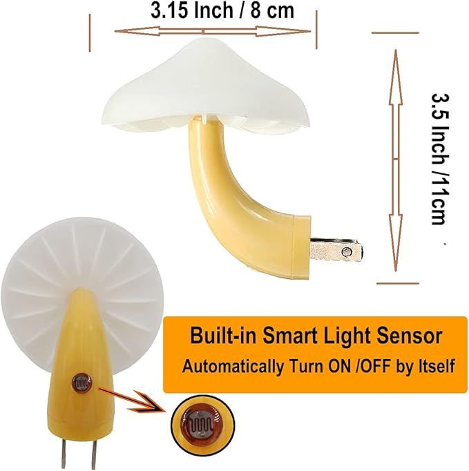 AUSAYE 4 Pack Plug in Night Light, Mushroom Light LED Nightlights for Kids, Adults, Bedroom, Bathroom,Hallway, Stairs, Kitchen Green
