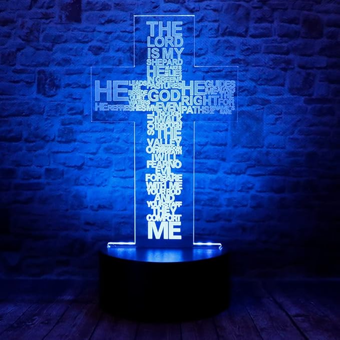 Christ Jesus Cross 3D LED Bedroom Decor Sleep Table Lamp with Remote 7 Colors Acrylic Visual Night Light Birthday Christmas Easter Christian Gift for Religious Women Men Kids Commemorate Present