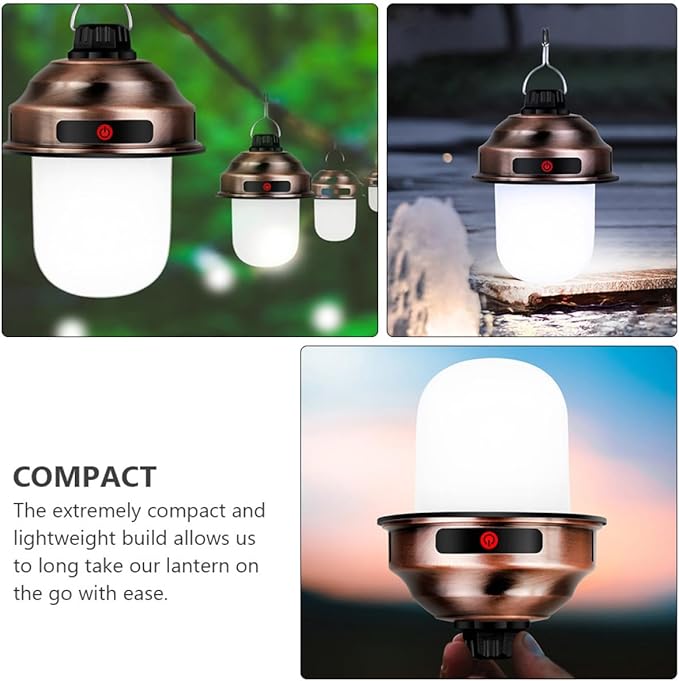 STOBAZA Rechargeable LED Camping Lantern Outdoor Portable Tent Light Super Bright Retro Copper Color for Hiking and BBQ