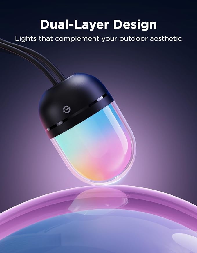 Govee Outdoor Chromatic String Lights, 65.6ft RGBIC Outdoor Lights with 55 Uni-IC Control LED Bulbs, 111+ Scene Modes, IP67 Waterproof, String lights compatible with Alexa, Google, Matter, App Control